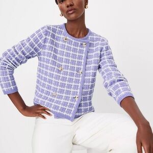 Ann Taylor Purple and White Checkered Cardigan